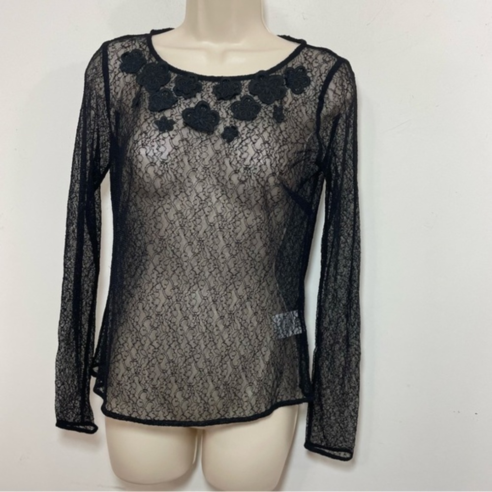 ALICE By TEMPERLEY Black Sheer Mesh rosette Embellished Top Size Uk6 US 2.